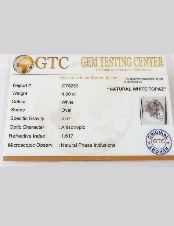 5.45 Ratti (4.90 ct) Natural Certified White Topaz